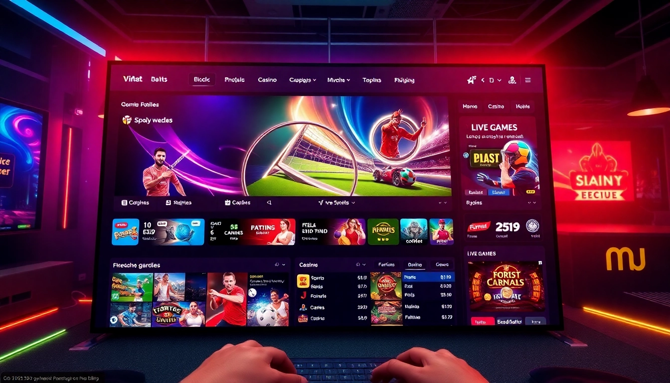 Engaging graphic highlighting 32WIN COM's online betting features—sports, casino, live streaming with bold visuals and vibrant colors.
