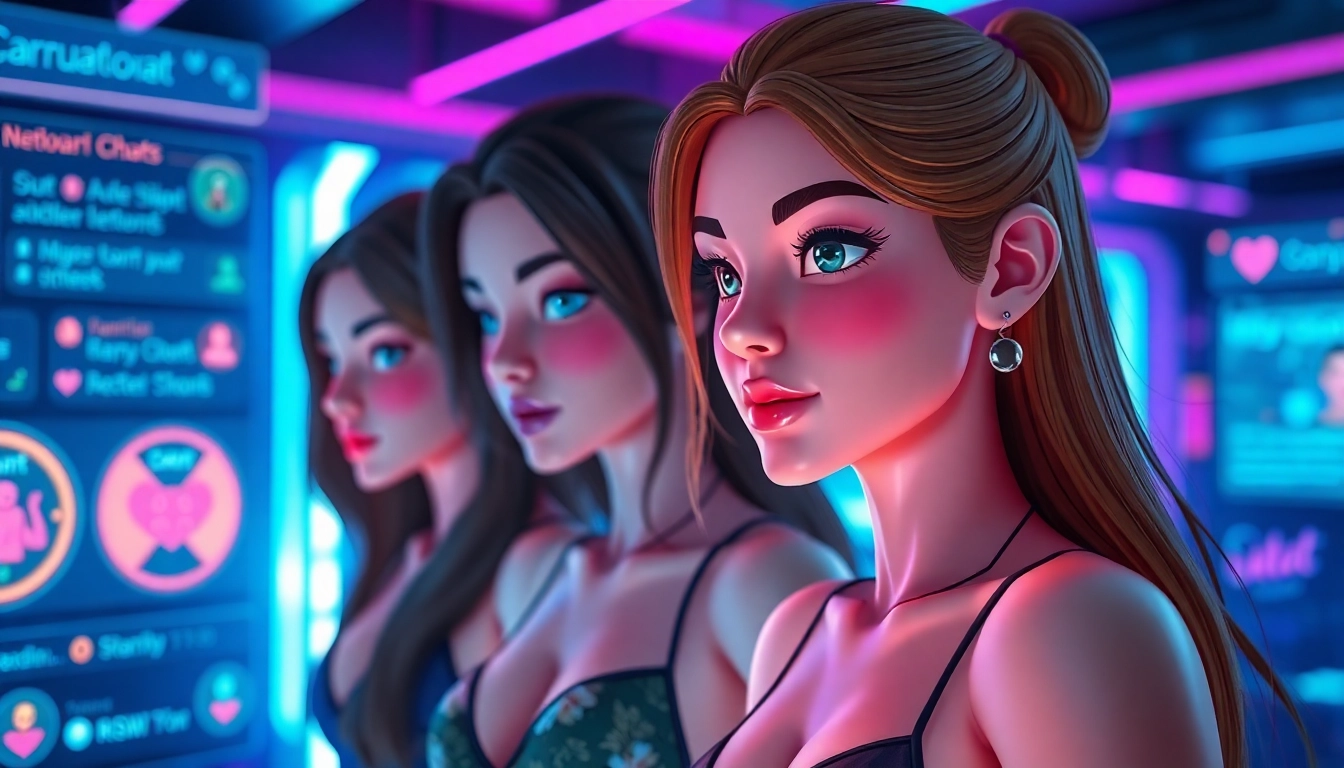 AI girlfriend app interface showcasing customizable virtual partner engaging in private, unfiltered NSFW chat with vibrant visuals and realistic expressions.