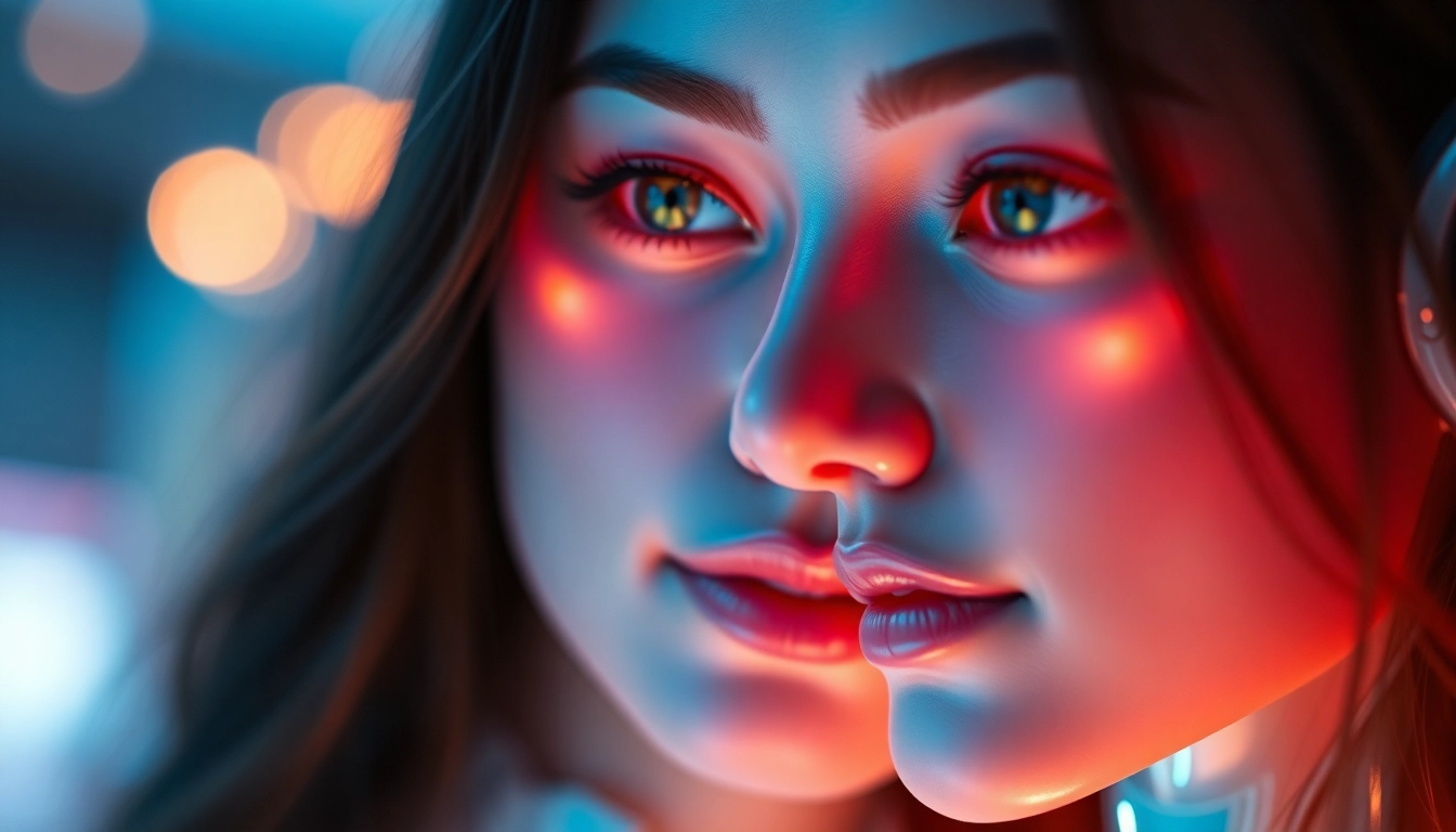 AI girlfriend navigating unfiltered NSFW chat in a futuristic digital environment for personalized interactions.