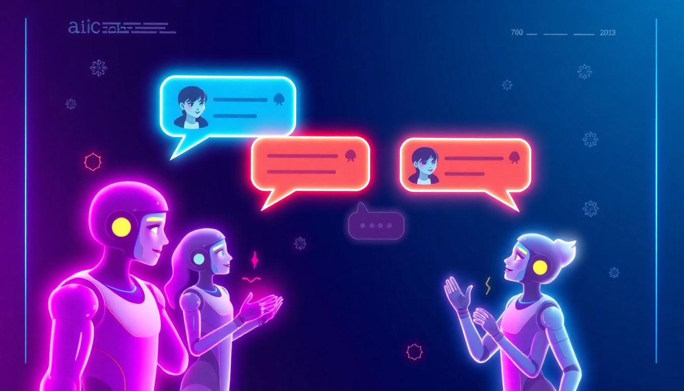 Spicy AI Chat platforms featuring realistic conversations and colorful visual content engaging users in dynamic roles and scenarios across vibrant digital backgrounds.