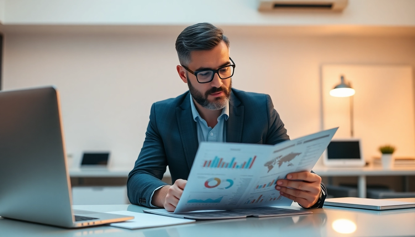 Illustration of a financial expert studying ISA Guide UK to optimize savings strategies
