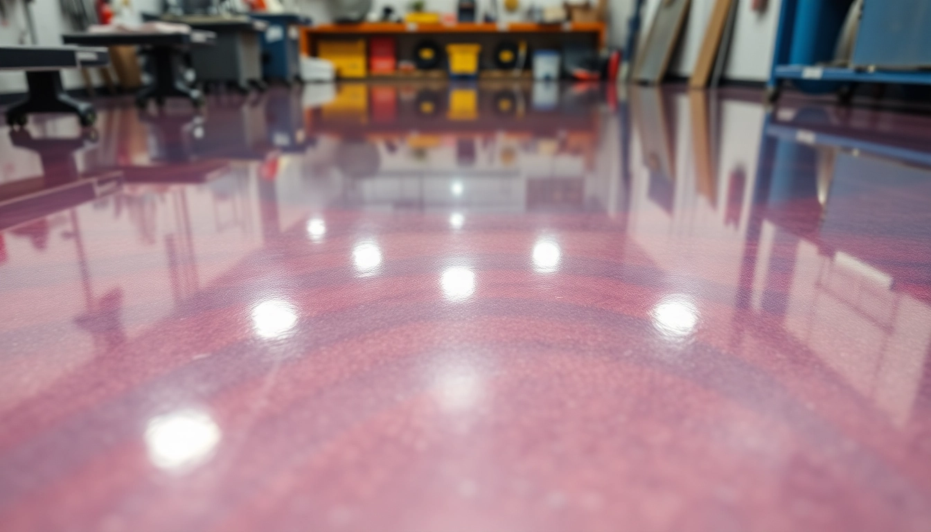 Professional applying epoxy resin floor coating to a concrete surface for durable, high-gloss finish
